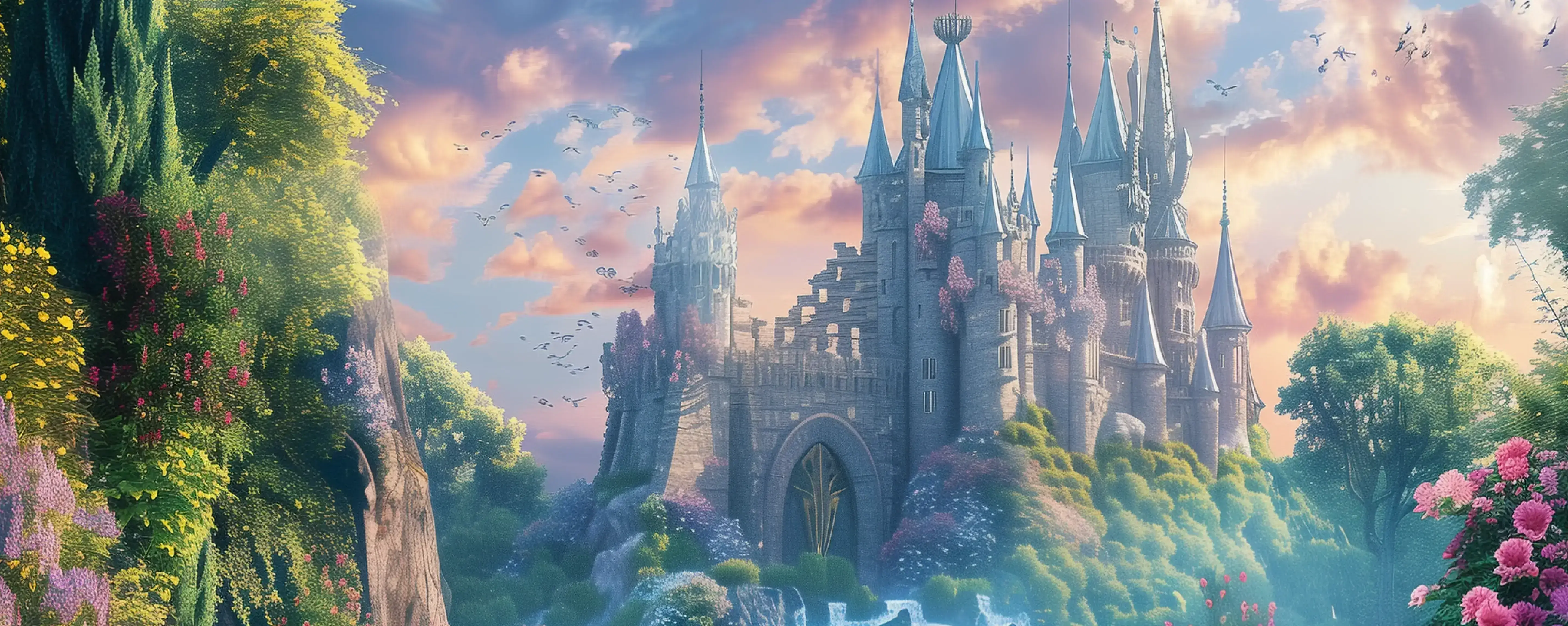 uma imagem fantástica e estilizada de um castelo